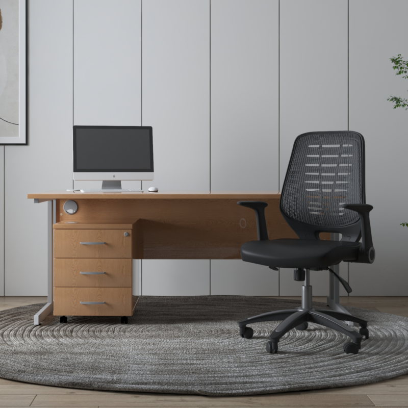 Impulse 1600mm Cantilever Straight Desk With Mobile Pedestal and Relay Black Back Operator Chair - Image 28