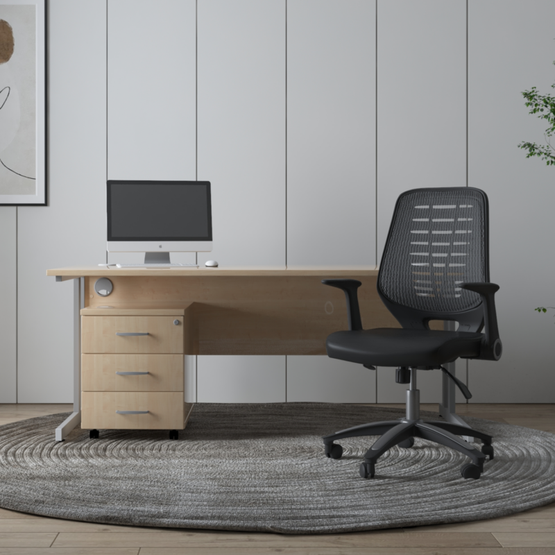 Impulse 1600mm Cantilever Straight Desk With Mobile Pedestal and Relay Black Back Operator Chair - Image 29