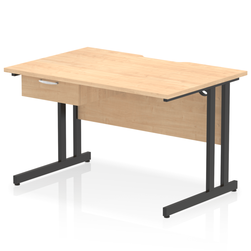 Impulse Scalloped Edge Cantilever Straight Desk With Single One Drawer Fixed Pedestal - Image 3