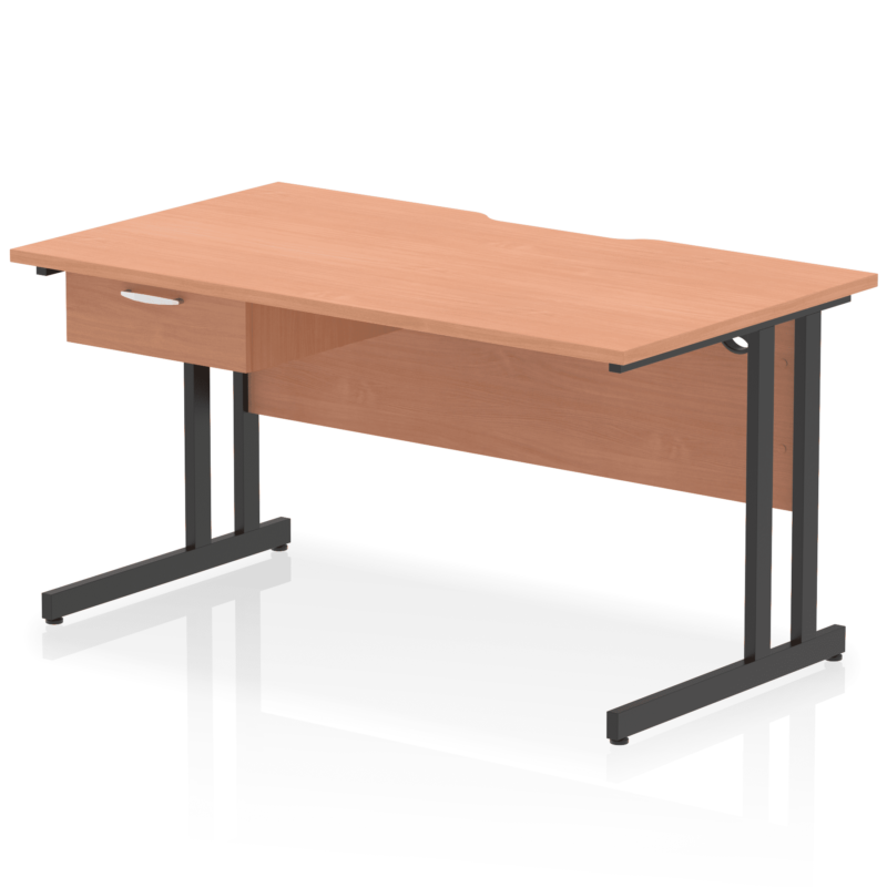 Impulse Scalloped Edge Cantilever Straight Desk With Single One Drawer Fixed Pedestal - Image 7