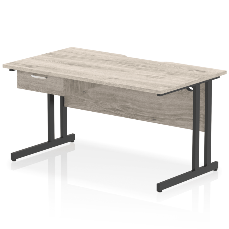 Impulse Scalloped Edge Cantilever Straight Desk With Single One Drawer Fixed Pedestal - Image 8