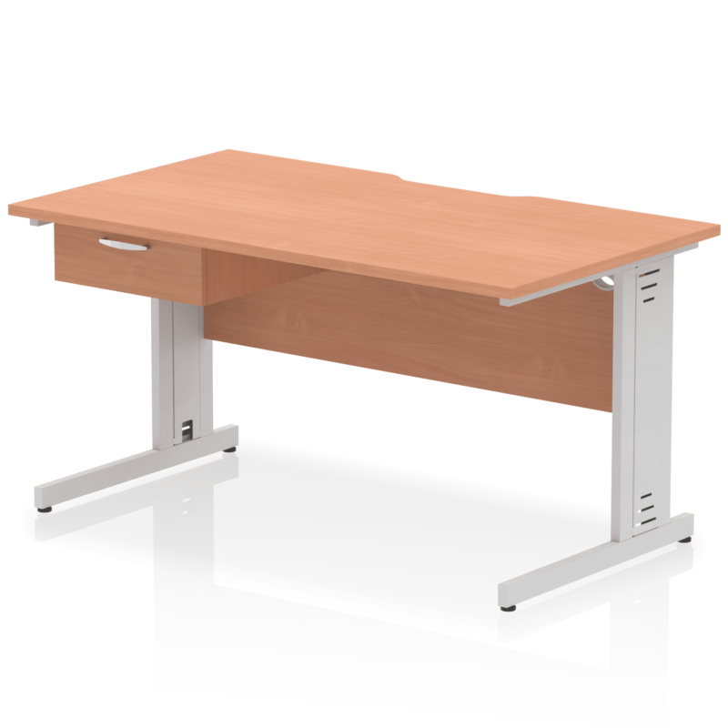 Impulse Scalloped Edge Cable Managed Straight Desk With Single One Drawer Fixed Pedestal - Image 25