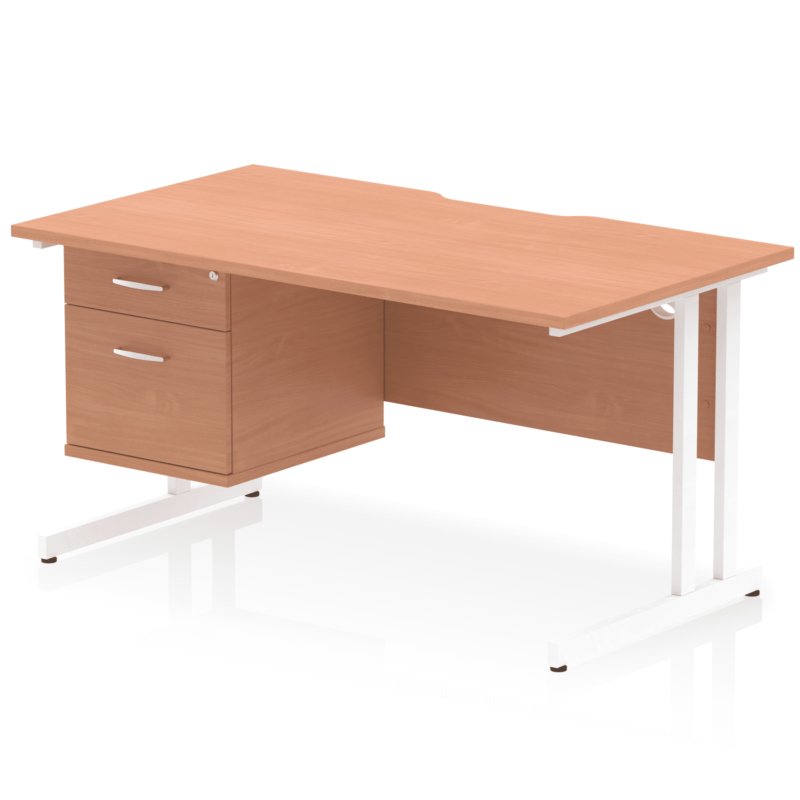 Impulse Scalloped Edge 1400mm Cantilever Straight Desk With Single Fixed Pedestal - Image 5