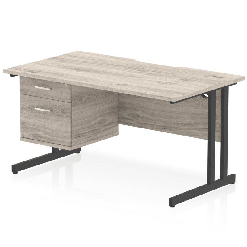 Impulse Scalloped Edge 1400mm Cantilever Straight Desk With Single Fixed Pedestal - Image 6