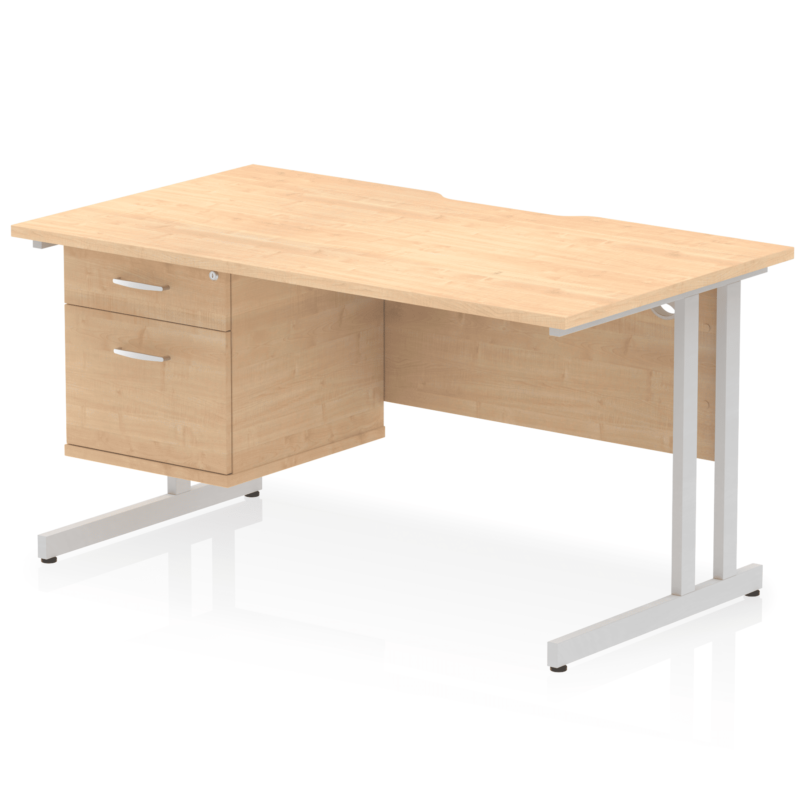 Impulse Scalloped Edge 1400mm Cantilever Straight Desk With Single Fixed Pedestal - Image 10