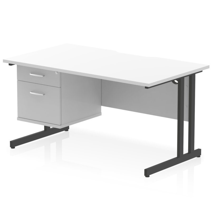 Impulse Scalloped Edge 1400mm Cantilever Straight Desk With Single Fixed Pedestal - Image 18
