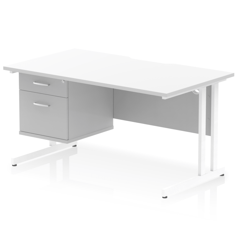 Impulse Scalloped Edge 1400mm Cantilever Straight Desk With Single Fixed Pedestal - Image 20