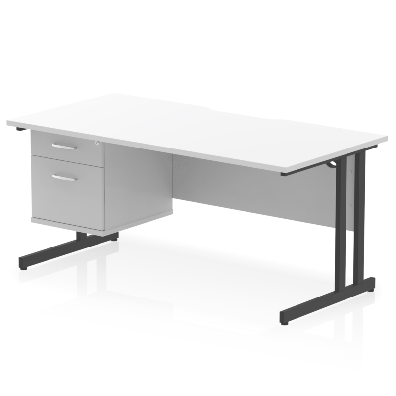 Impulse Scalloped Edge 1600mm Cantilever Straight Desk With Single Fixed Pedestal - Image 18