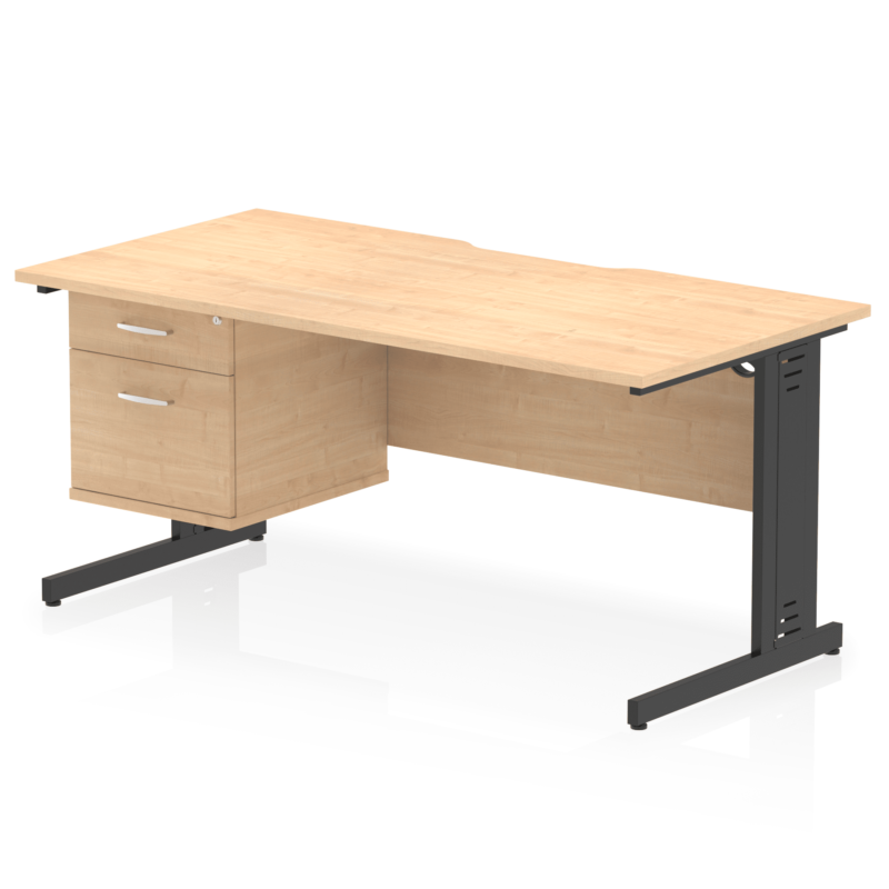 Impulse Scalloped Edge 1600mm Cable Managed Straight Desk With Single Fixed Pedestal - Image 9
