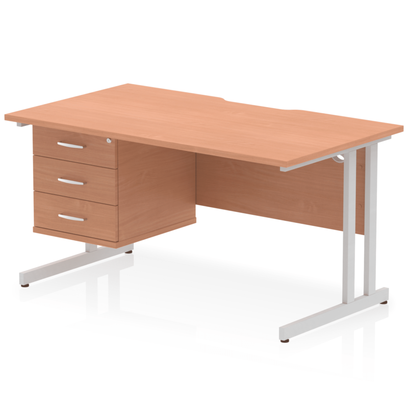 Impulse Scalloped Edge 1400mm Cantilever Straight Desk With Single Fixed Pedestal - Image 22