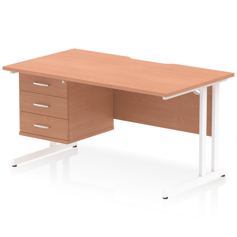 Impulse Scalloped Edge 1400mm Cantilever Straight Desk With Single Fixed Pedestal - Image 23