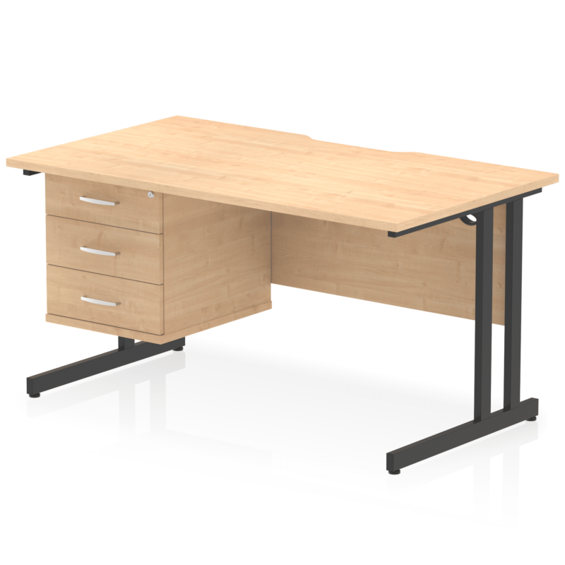 Impulse Scalloped Edge 1400mm Cantilever Straight Desk With Single Fixed Pedestal - Image 27