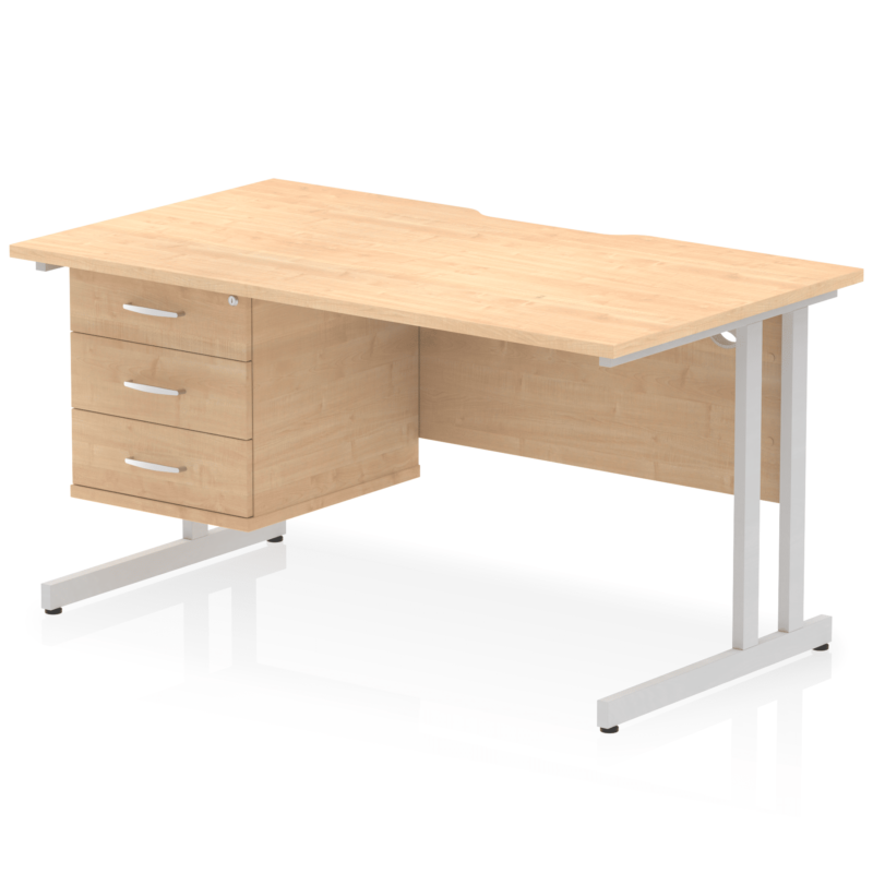 Impulse Scalloped Edge 1400mm Cantilever Straight Desk With Single Fixed Pedestal - Image 28