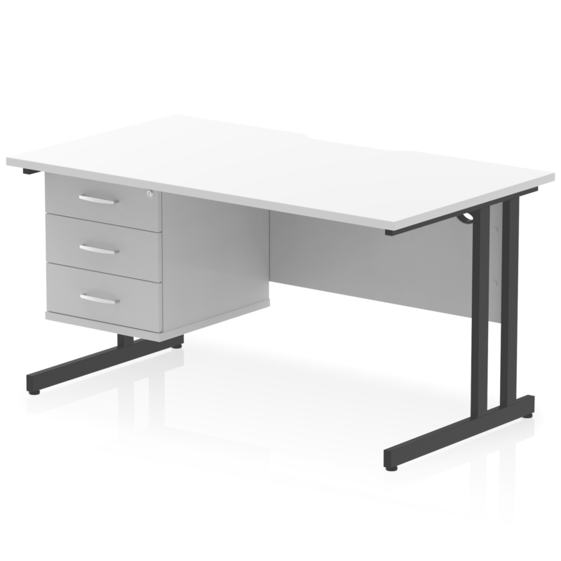 Impulse Scalloped Edge 1400mm Cantilever Straight Desk With Single Fixed Pedestal - Image 36