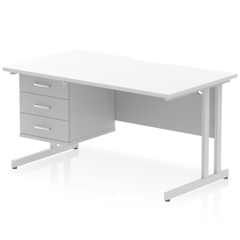 Impulse Scalloped Edge 1400mm Cantilever Straight Desk With Single Fixed Pedestal - Image 37