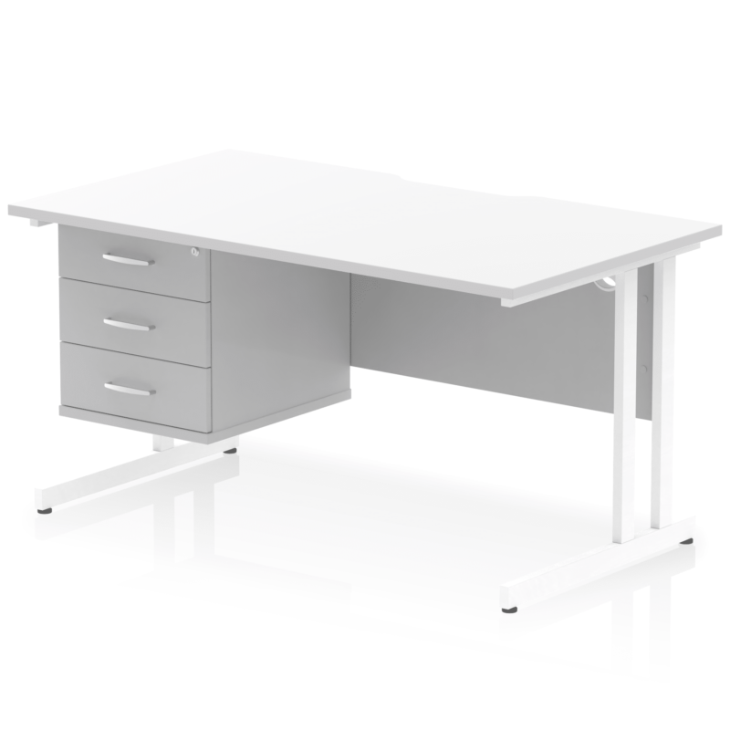 Impulse Scalloped Edge 1400mm Cantilever Straight Desk With Single Fixed Pedestal - Image 38