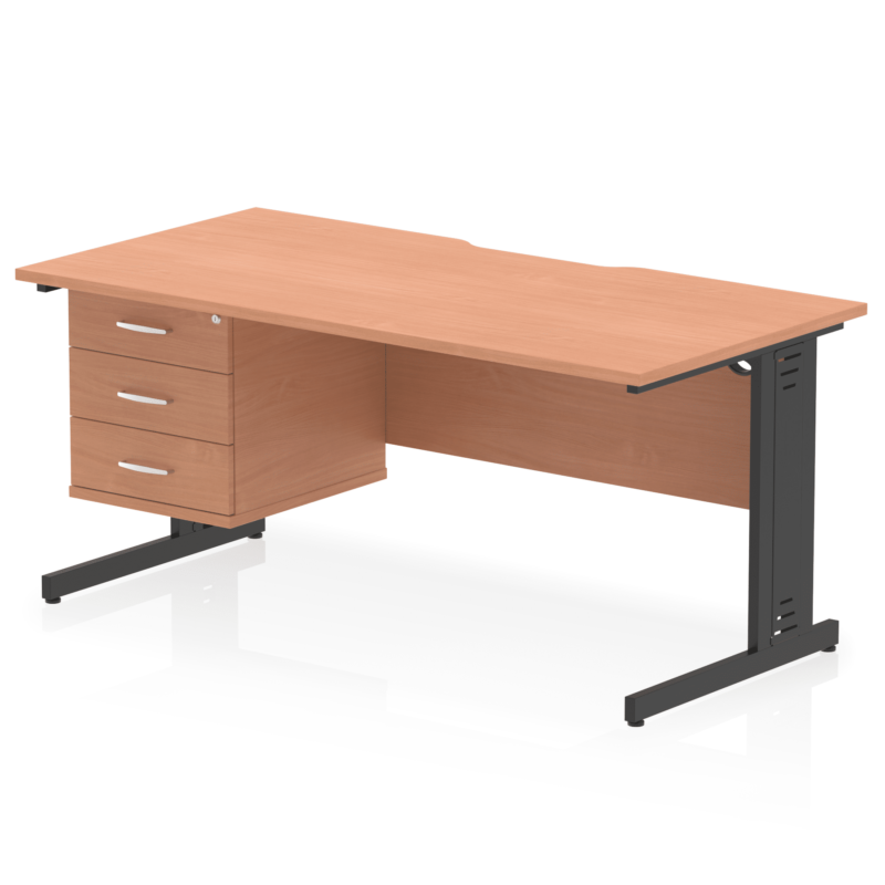 Impulse Scalloped Edge 1600mm Cable Managed Straight Desk With Single Fixed Pedestal - Image 21