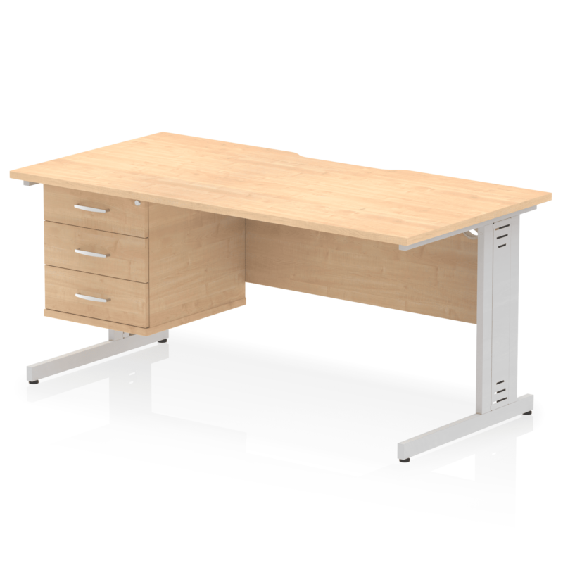 Impulse Scalloped Edge 1600mm Cable Managed Straight Desk With Single Fixed Pedestal - Image 28