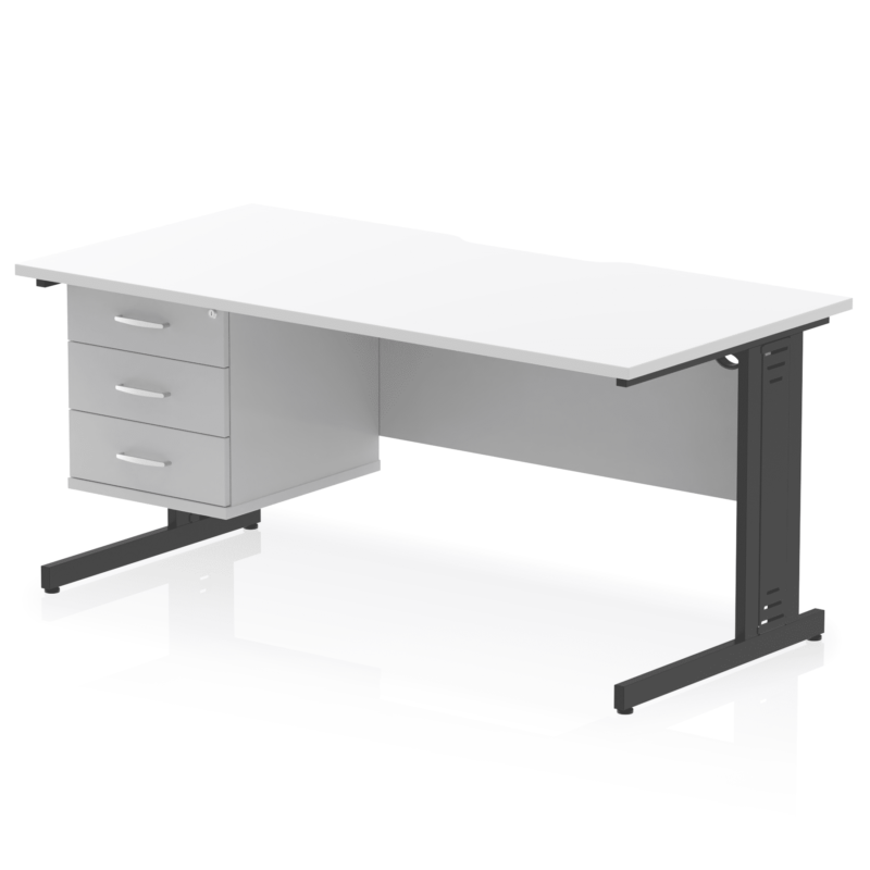 Impulse Scalloped Edge 1600mm Cable Managed Straight Desk With Single Fixed Pedestal - Image 36