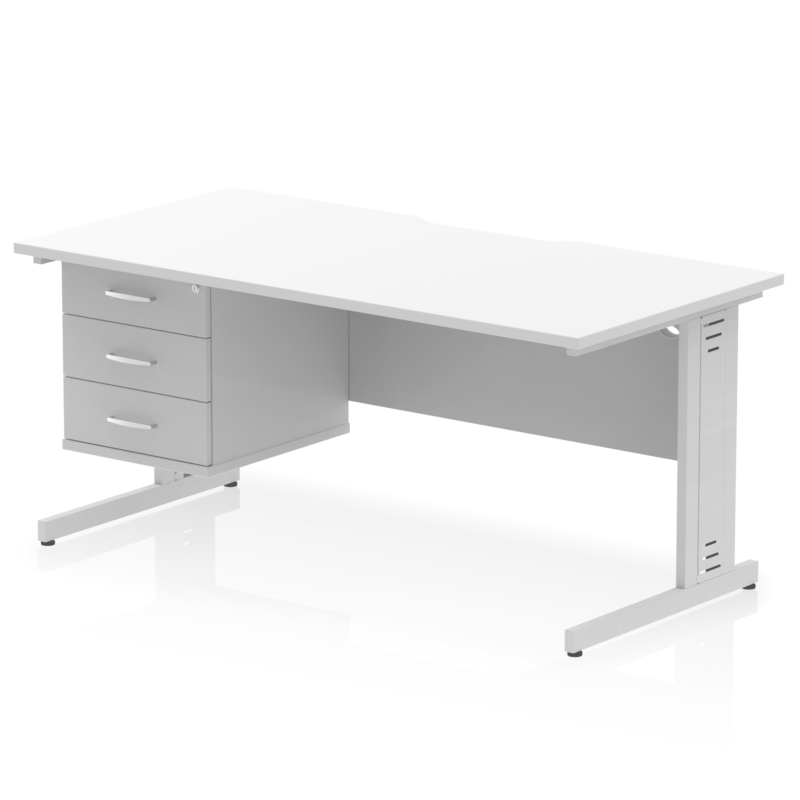 Impulse Scalloped Edge 1600mm Cable Managed Straight Desk With Single Fixed Pedestal - Image 37