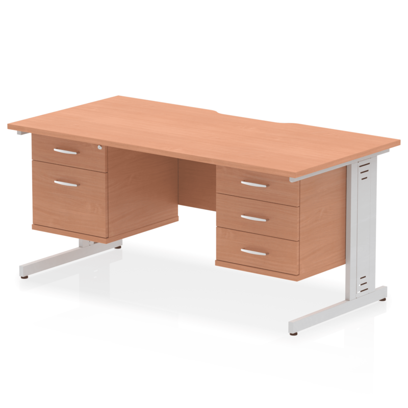 Impulse Scalloped Edge 1600mm Cable Managed Straight Desk With Two Fixed Pedestal - Image 5