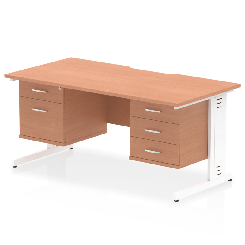 Impulse Scalloped Edge 1600mm Cable Managed Straight Desk With Two Fixed Pedestal - Image 6