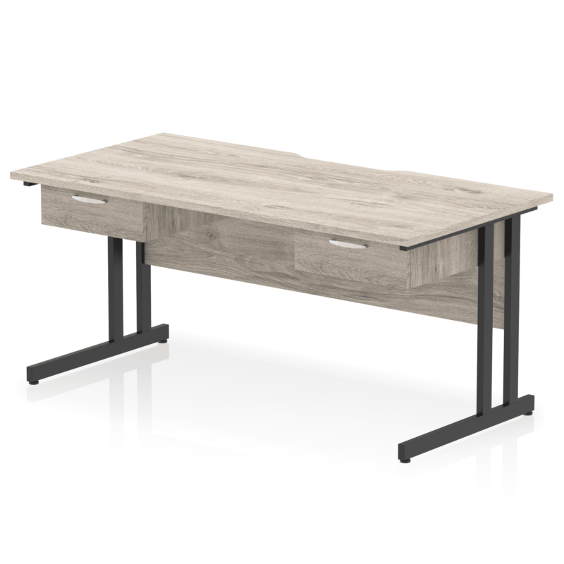 Impulse Scalloped Edge Cantilever Straight Desk With Two One Drawer Fixed Pedestals - Image 2
