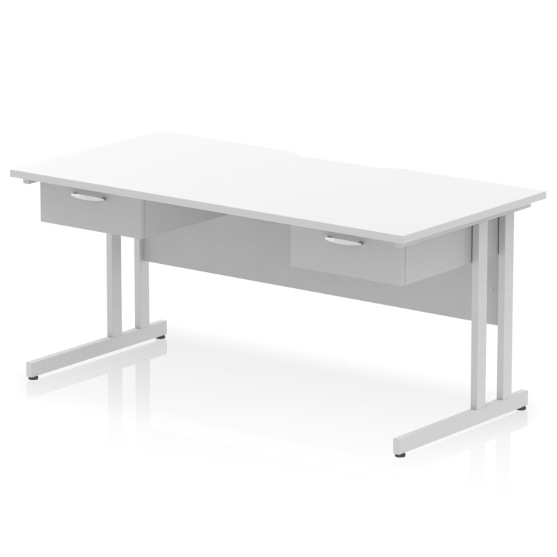 Impulse Scalloped Edge Cantilever Straight Desk With Two One Drawer Fixed Pedestals - Image 12