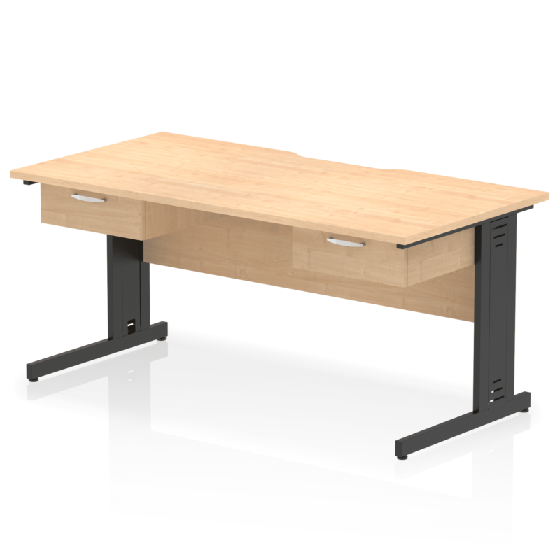 Impulse Scalloped Edge Cable Managed Straight Desk With Two One Drawer Fixed Pedestals - Image 3