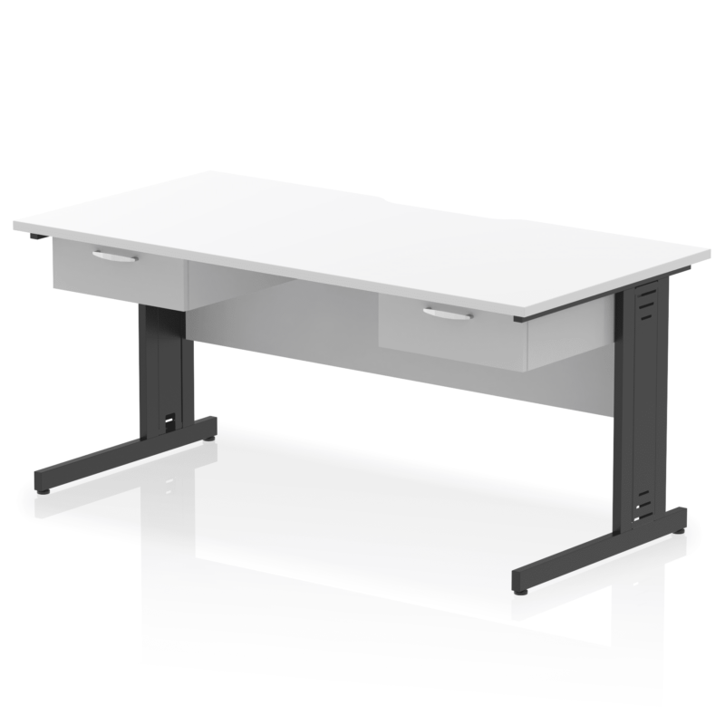 Impulse Scalloped Edge Cable Managed Straight Desk With Two One Drawer Fixed Pedestals - Image 6