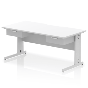 Impulse Scalloped Edge Cable Managed Straight Desk With Two One Drawer Fixed Pedestals - Image 12