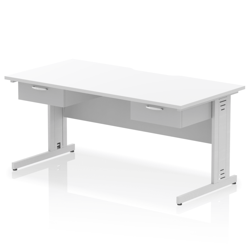 Impulse Scalloped Edge Cable Managed Straight Desk With Two One Drawer Fixed Pedestals - Image 12