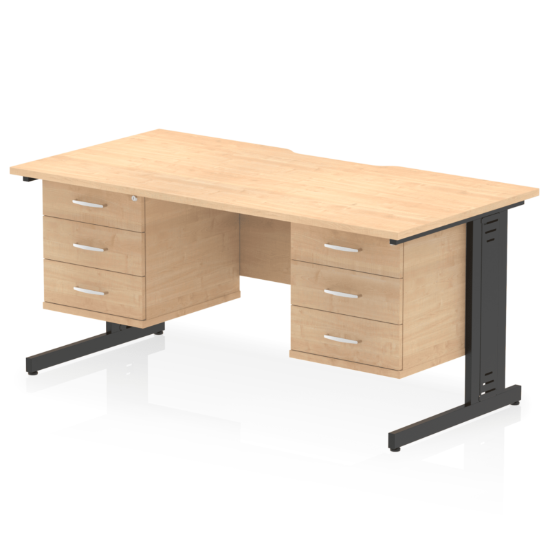 Impulse Scalloped Edge 1600mm Cable Managed Straight Desk With Two Fixed Pedestal - Image 46