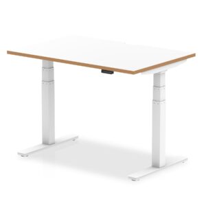 Oslo Air Height Adjustable Desk White Top Natural Wood Edge White Frame - Image 6