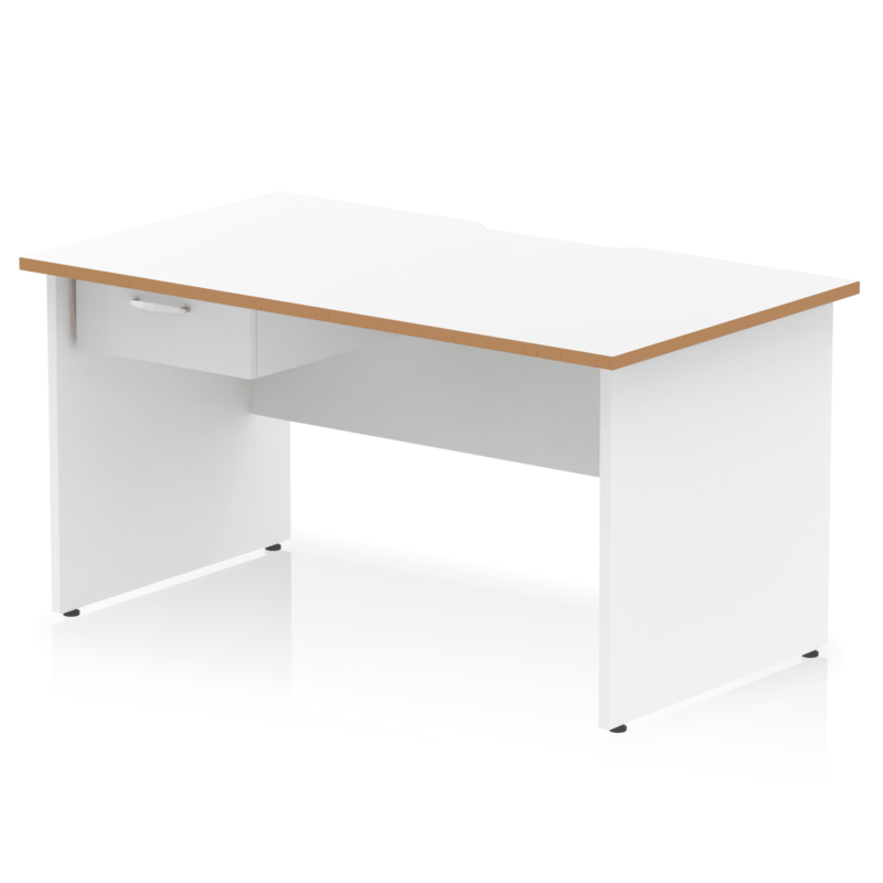 Impulse Scalloped Edge Panel End Straight Desk Frame With Single One Drawer Fixed Pedestal - Image 2