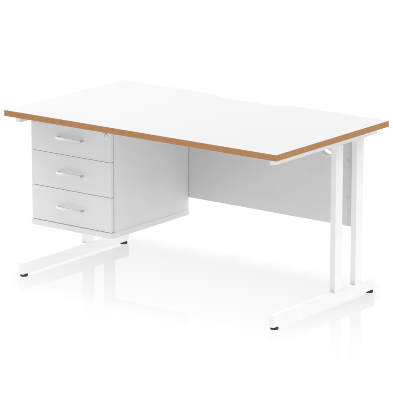 Impulse Scalloped Edge 1400mm Cantilever Straight Desk With Single Fixed Pedestal - Image 2
