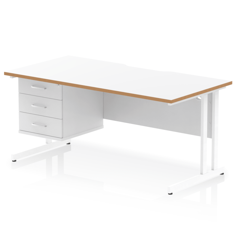 Impulse Scalloped Edge 1600mm Cantilever Straight Desk With Single Fixed Pedestal - Image 2