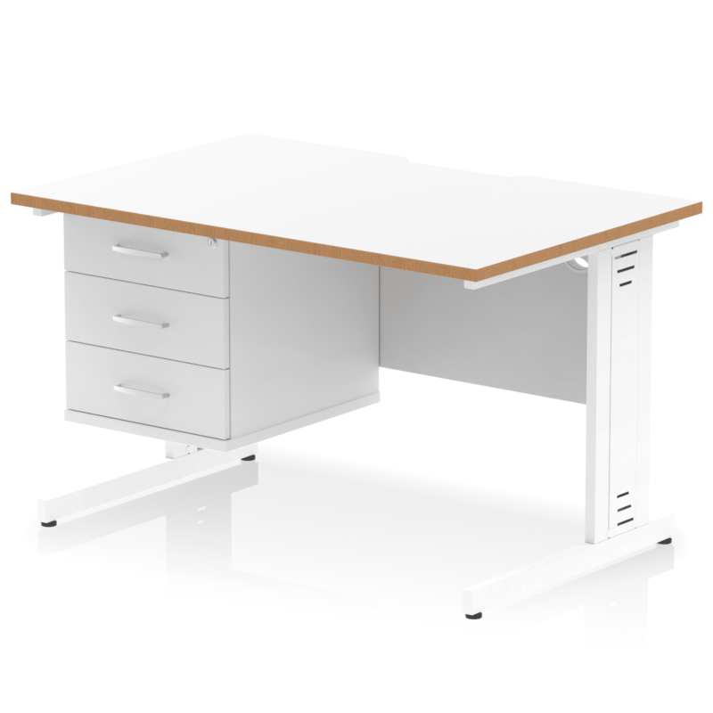 Impulse Scalloped Edge 1200mm Cable Managed Straight Desk With Single Fixed Pedestal - Image 2