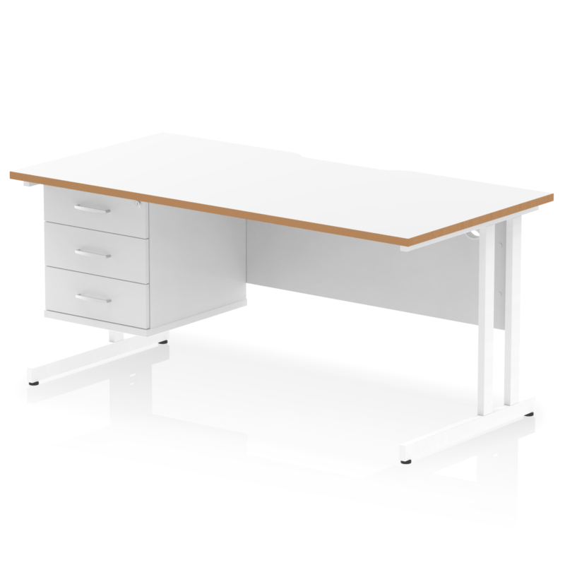 Impulse Scalloped Edge 1600mm Cable Managed Straight Desk With Single Fixed Pedestal - Image 2