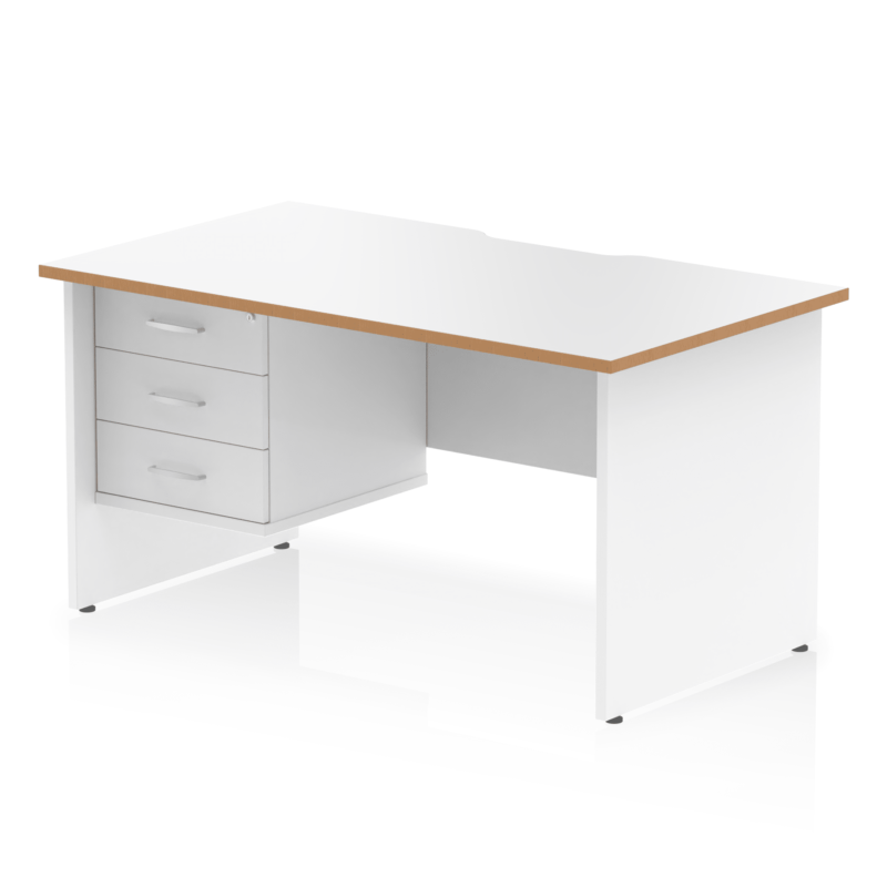 Impulse Scalloped Edge 1400mm Panel End Straight Desk With Single Fixed Pedestal - Image 2