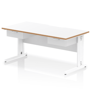Impulse Scalloped Edge Cable Managed Straight Desk With Two One Drawer Fixed Pedestals - Image 13