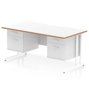 Impulse Scalloped Edge 1600mm Cantilever Straight Desk With Two Fixed Pedestal - Image 2