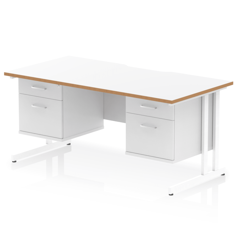 Impulse Scalloped Edge 1600mm Cantilever Straight Desk With Two Fixed Pedestal - Image 2