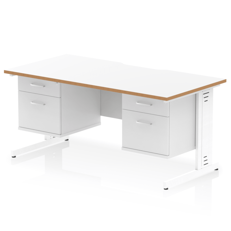 Impulse Scalloped Edge 1600mm Cable Managed Straight Desk With Two Fixed Pedestal - Image 2