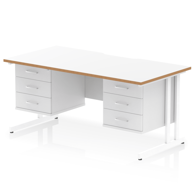 Impulse Scalloped Edge 1600mm Cantilever Straight Desk With Two Fixed Pedestal - Image 3