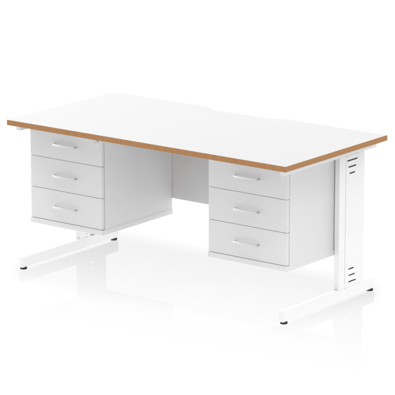 Impulse Scalloped Edge 1600mm Cable Managed Straight Desk With Two Fixed Pedestal - Image 3