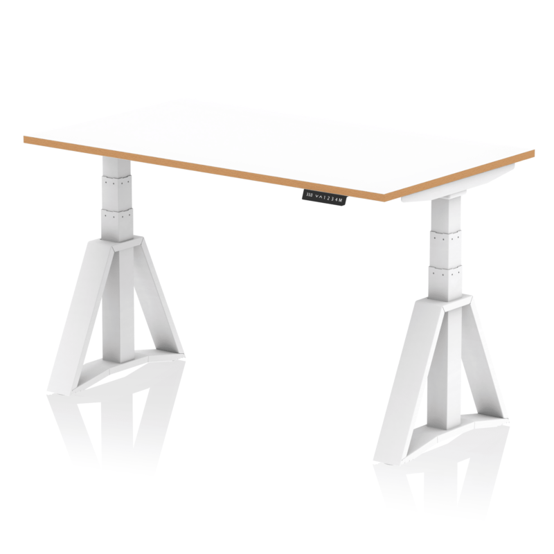 Oslo Air Height Adjustable Desk White Top Natural Wood Edge White Frame - Image 4