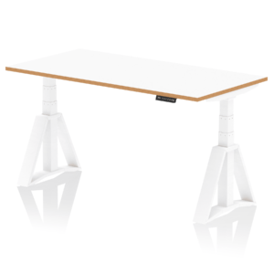 Oslo Air Height Adjustable Desk White Top Natural Wood Edge White Frame - Image 5