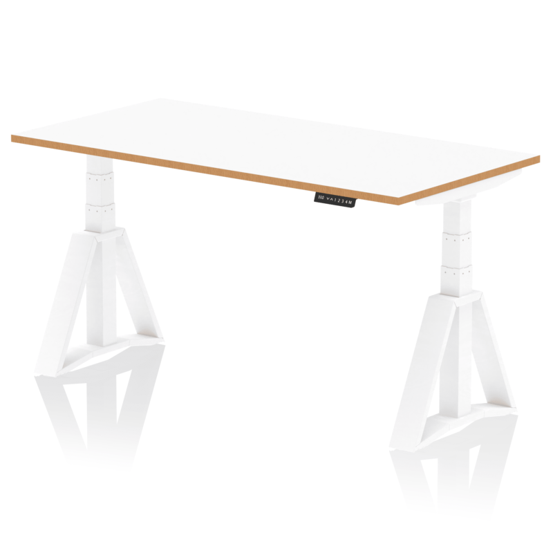 Oslo Air Height Adjustable Desk White Top Natural Wood Edge White Frame - Image 5