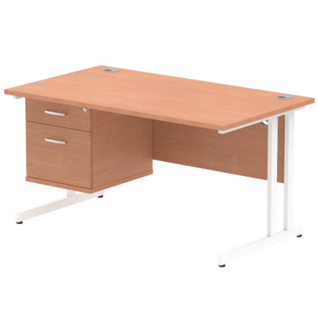 OE - Impulse 1400mm Cantilever Straight Desk With Single Fixed Pedestal